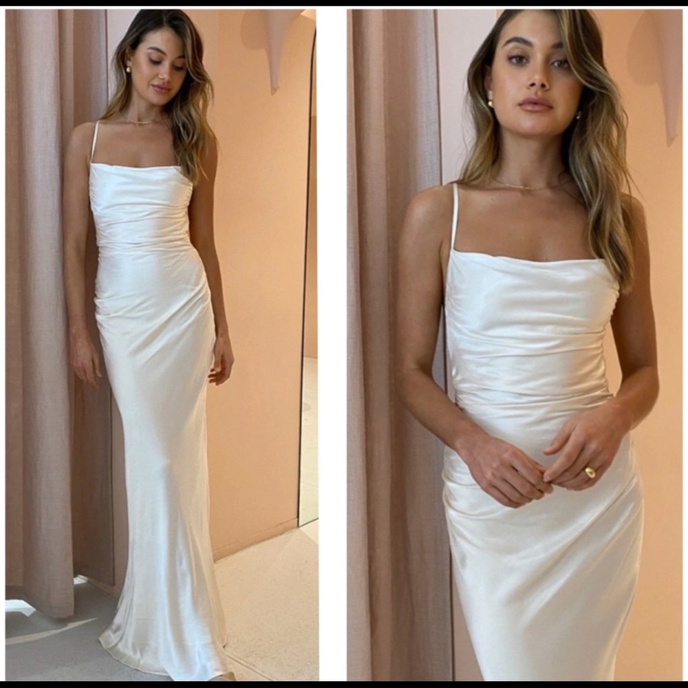 Shona Joy La Lune Ruched Backless Slip Dress - Cream